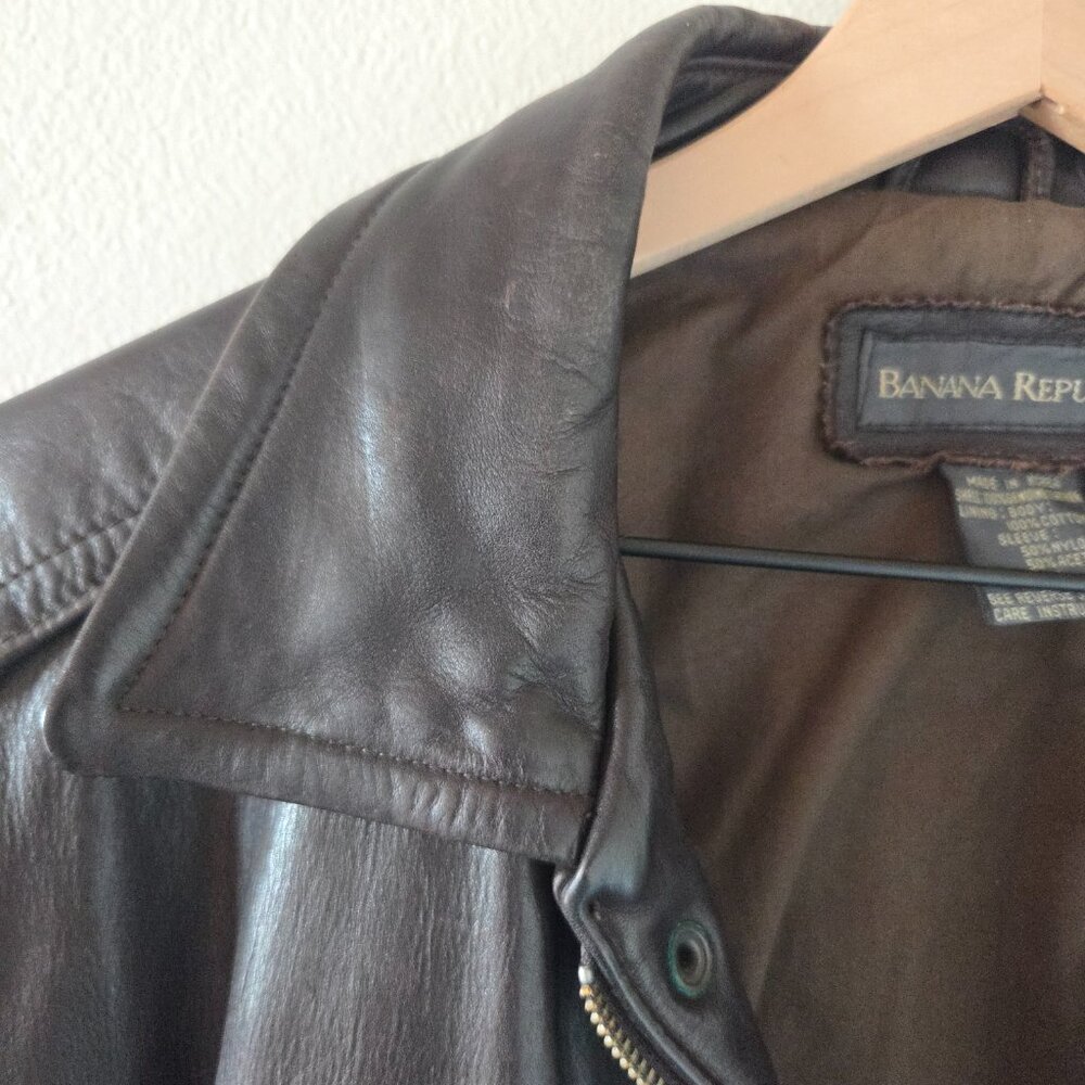 Banana Republic Vintage Leather Bomber Jacket made in Korea Size 40 - Picture 5 of 11